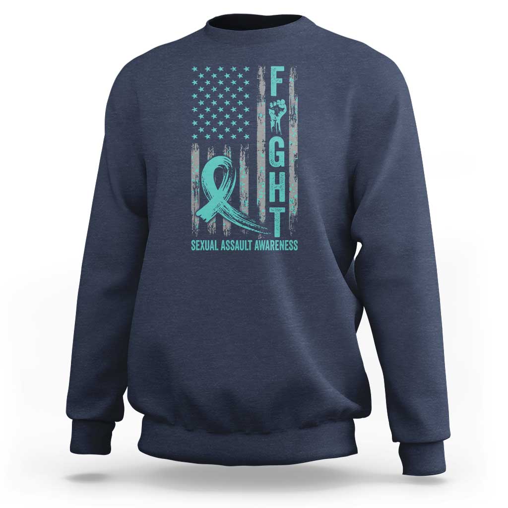 Sexual Assault Awareness Sweatshirt Fight Cancer American Flag Teal Ribbon