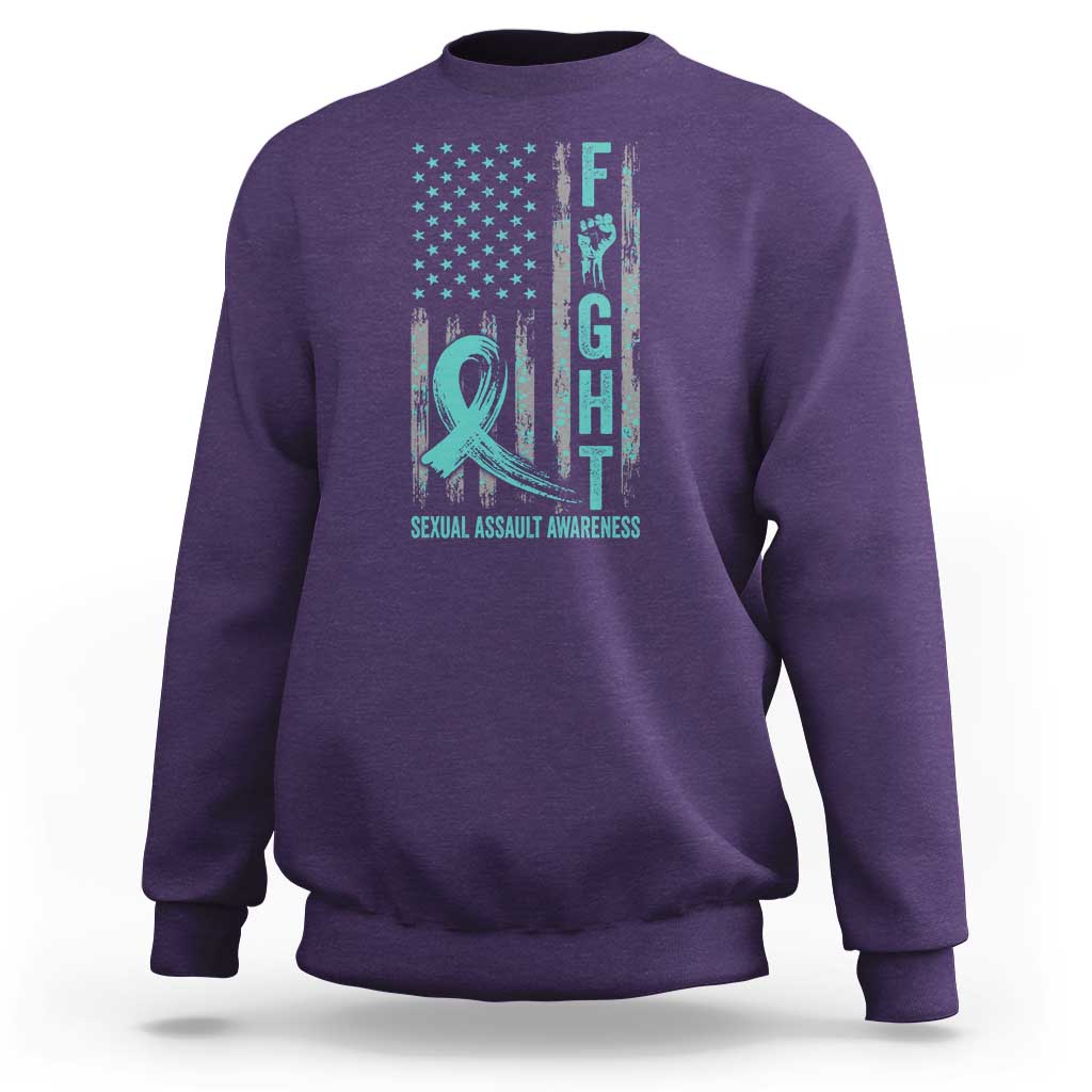 Sexual Assault Awareness Sweatshirt Fight Cancer American Flag Teal Ribbon