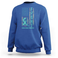 Sexual Assault Awareness Sweatshirt Fight Cancer American Flag Teal Ribbon