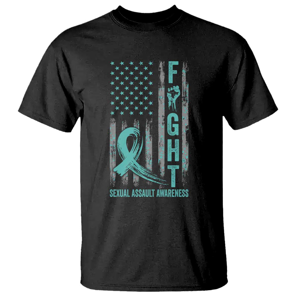 Sexual Assault Awareness T Shirt Fight Cancer American Flag Teal Ribbon