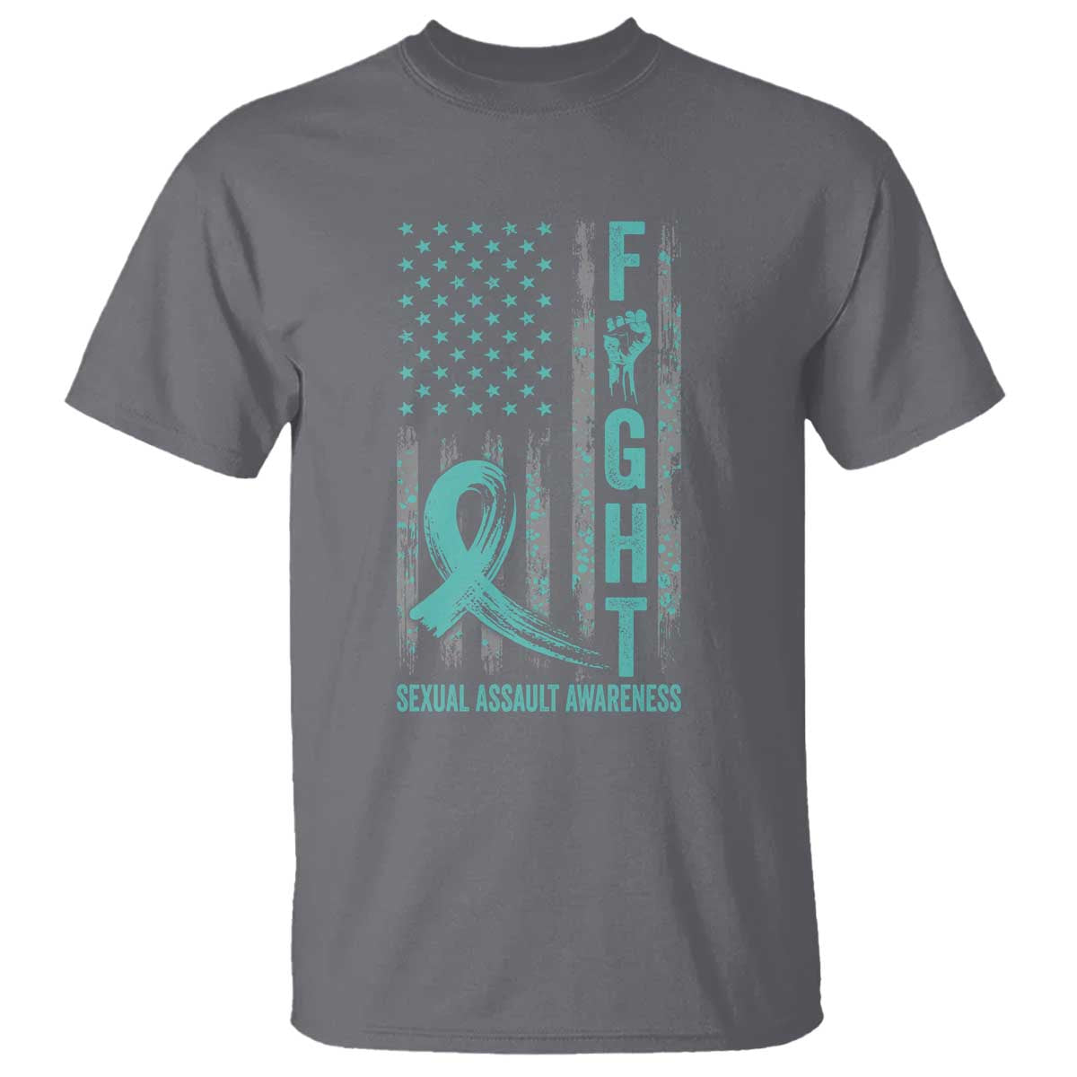 Sexual Assault Awareness T Shirt Fight Cancer American Flag Teal Ribbon