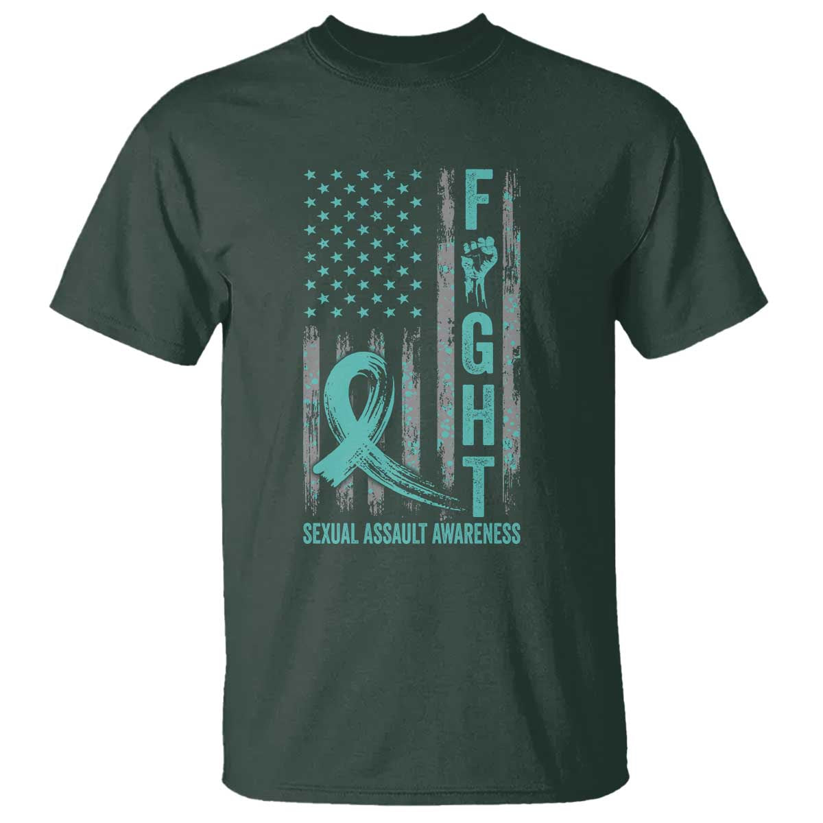 Sexual Assault Awareness T Shirt Fight Cancer American Flag Teal Ribbon