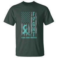 Sexual Assault Awareness T Shirt Fight Cancer American Flag Teal Ribbon