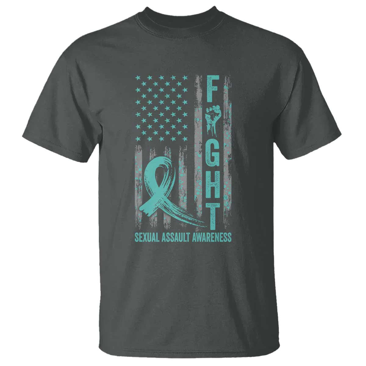 Sexual Assault Awareness T Shirt Fight Cancer American Flag Teal Ribbon