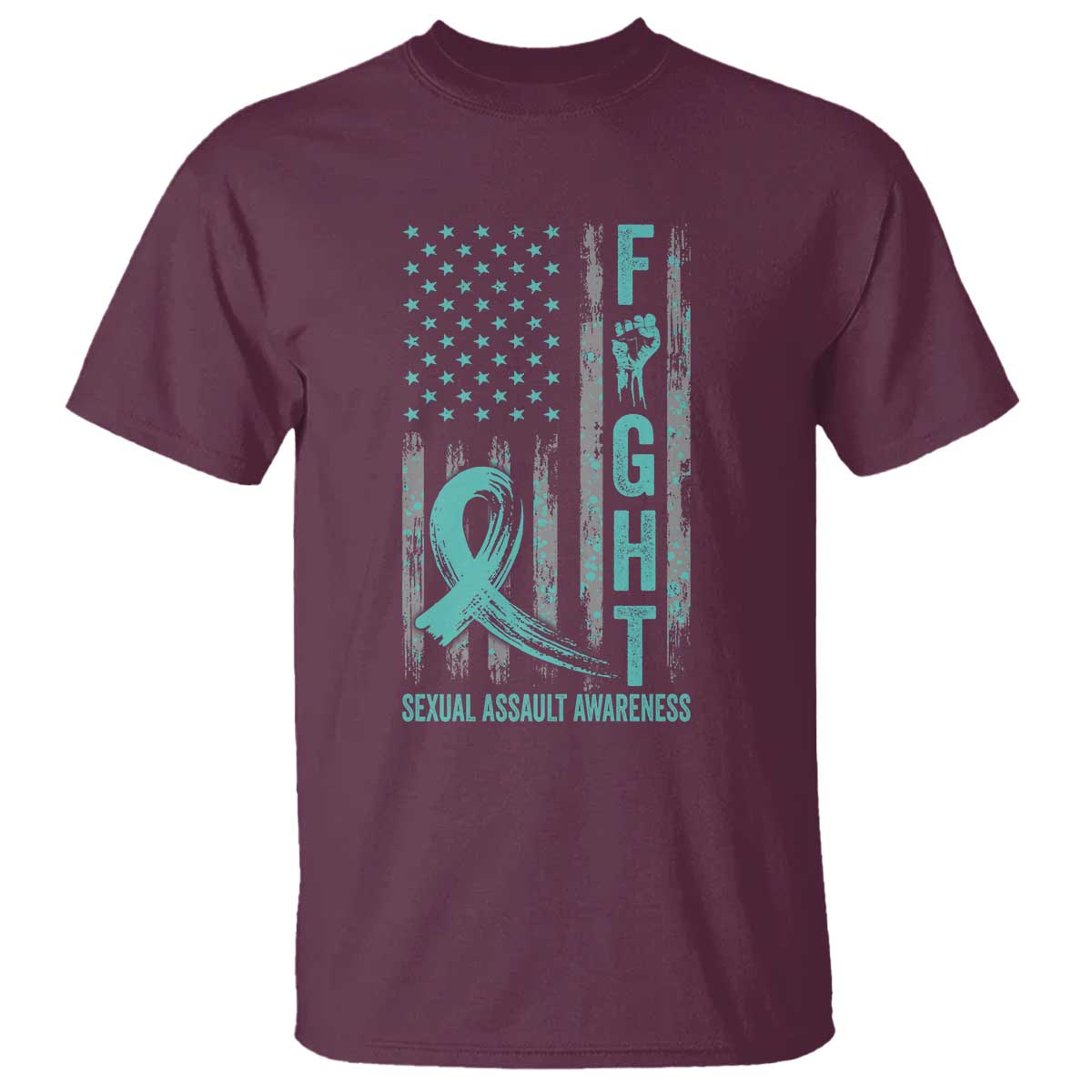 Sexual Assault Awareness T Shirt Fight Cancer American Flag Teal Ribbon