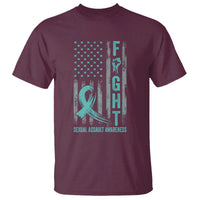 Sexual Assault Awareness T Shirt Fight Cancer American Flag Teal Ribbon
