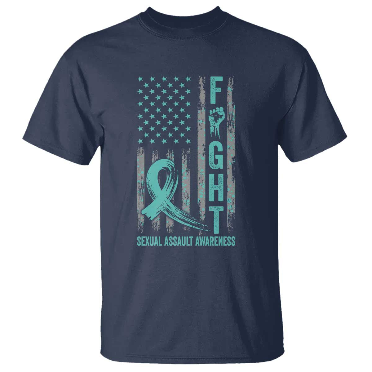 Sexual Assault Awareness T Shirt Fight Cancer American Flag Teal Ribbon