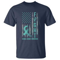 Sexual Assault Awareness T Shirt Fight Cancer American Flag Teal Ribbon