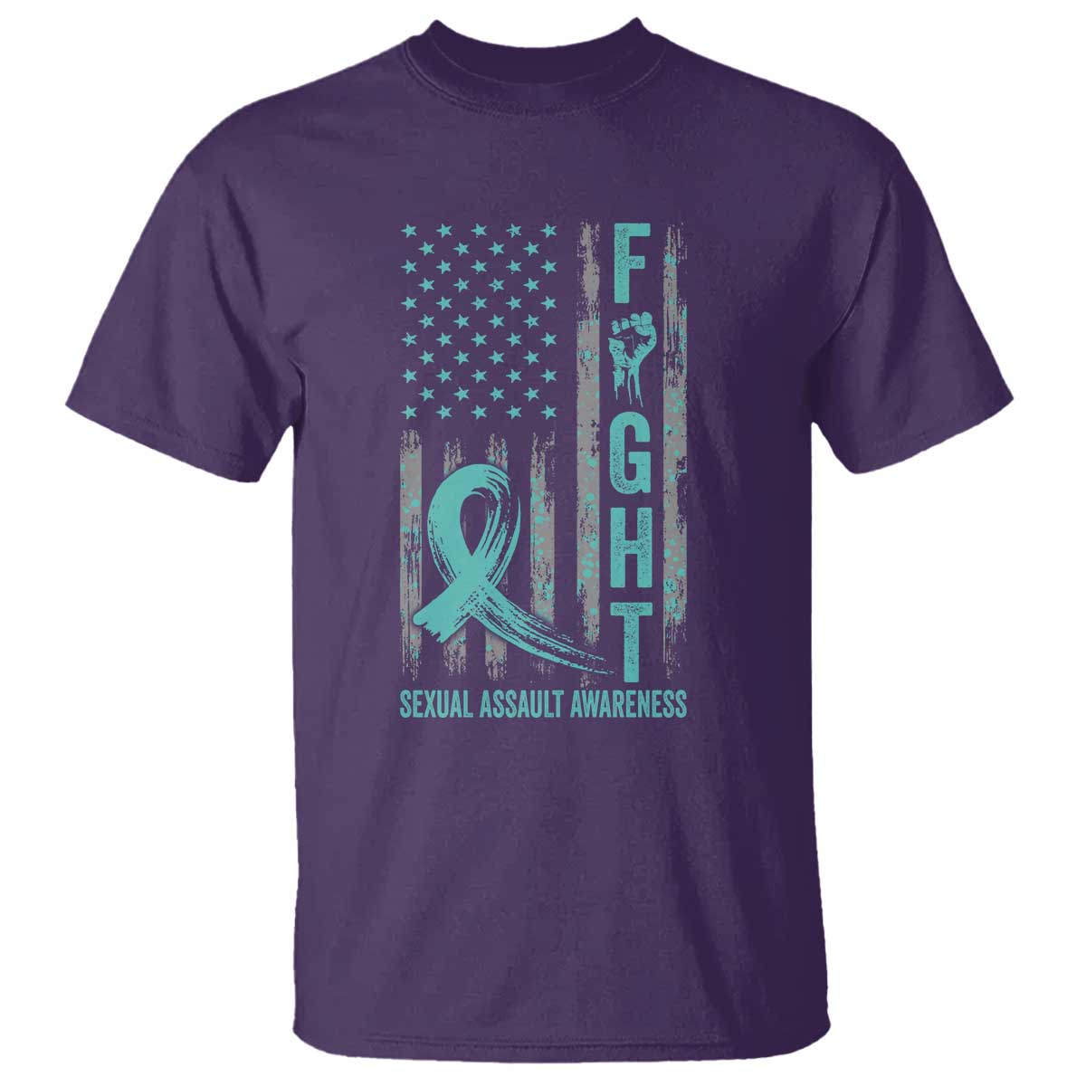 Sexual Assault Awareness T Shirt Fight Cancer American Flag Teal Ribbon