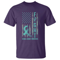 Sexual Assault Awareness T Shirt Fight Cancer American Flag Teal Ribbon