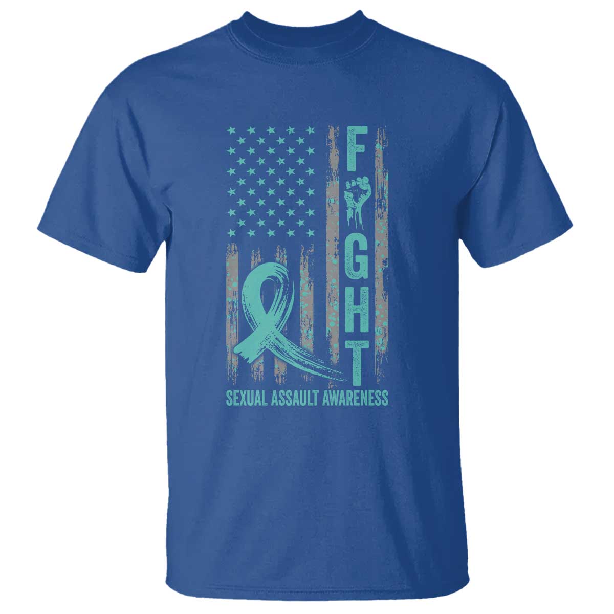 Sexual Assault Awareness T Shirt Fight Cancer American Flag Teal Ribbon