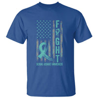 Sexual Assault Awareness T Shirt Fight Cancer American Flag Teal Ribbon