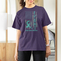 Sexual Assault Awareness T Shirt For Women Fight Cancer American Flag Teal Ribbon