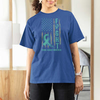 Sexual Assault Awareness T Shirt For Women Fight Cancer American Flag Teal Ribbon