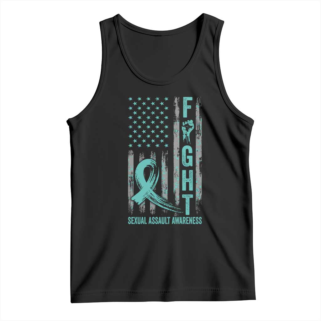 Sexual Assault Awareness Tank Top Fight Cancer American Flag Teal Ribbon