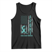 Sexual Assault Awareness Tank Top Fight Cancer American Flag Teal Ribbon