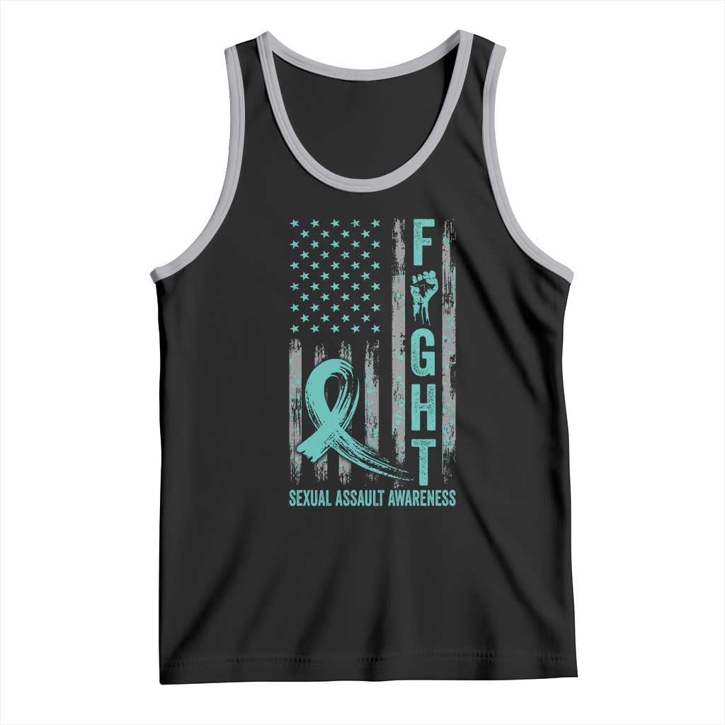 Sexual Assault Awareness Tank Top Fight Cancer American Flag Teal Ribbon