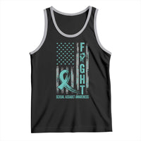 Sexual Assault Awareness Tank Top Fight Cancer American Flag Teal Ribbon