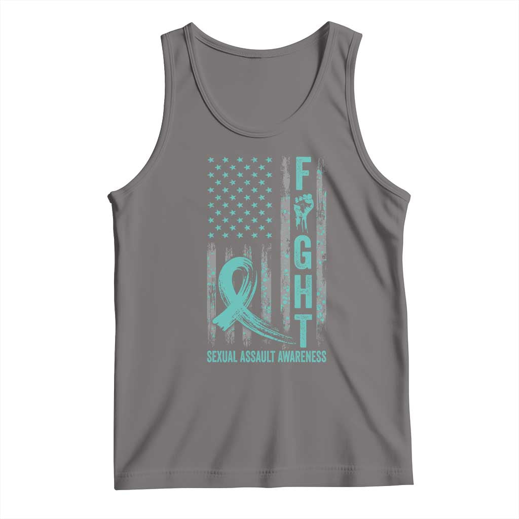 Sexual Assault Awareness Tank Top Fight Cancer American Flag Teal Ribbon