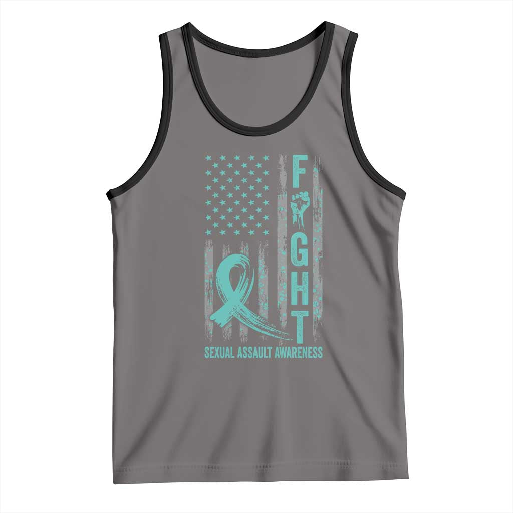Sexual Assault Awareness Tank Top Fight Cancer American Flag Teal Ribbon