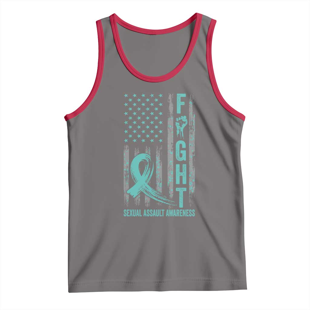 Sexual Assault Awareness Tank Top Fight Cancer American Flag Teal Ribbon