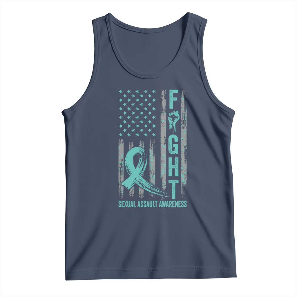 Sexual Assault Awareness Tank Top Fight Cancer American Flag Teal Ribbon