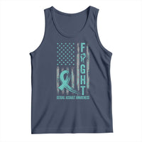 Sexual Assault Awareness Tank Top Fight Cancer American Flag Teal Ribbon