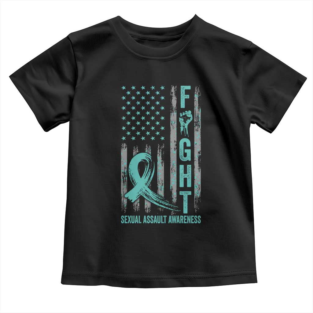 Sexual Assault Awareness Toddler T Shirt Fight Cancer American Flag Teal Ribbon