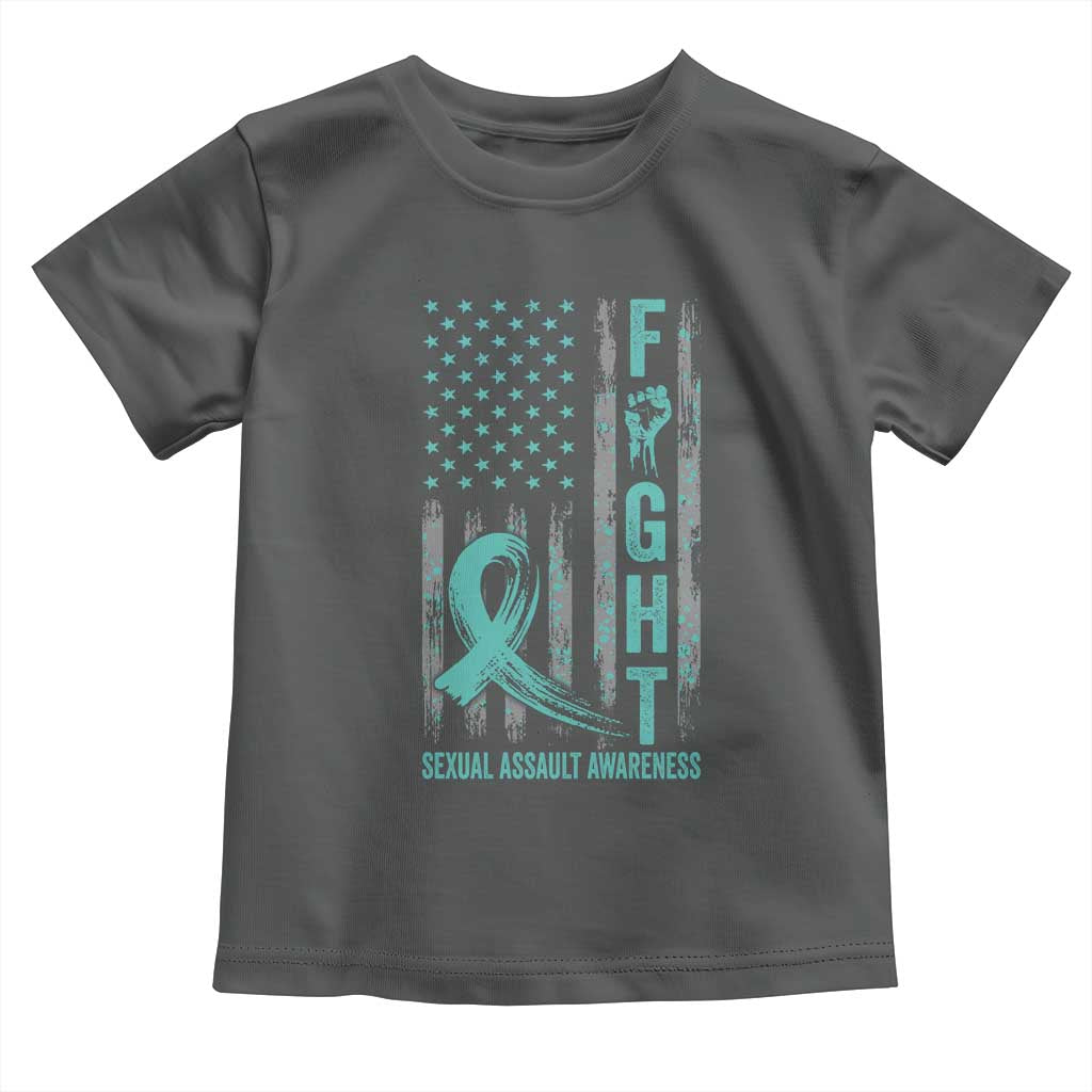 Sexual Assault Awareness Toddler T Shirt Fight Cancer American Flag Teal Ribbon