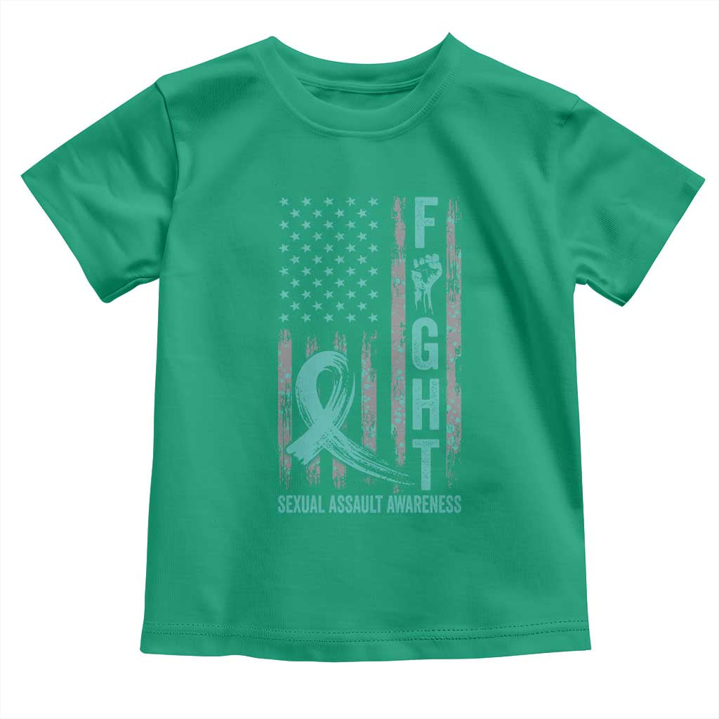 Sexual Assault Awareness Toddler T Shirt Fight Cancer American Flag Teal Ribbon