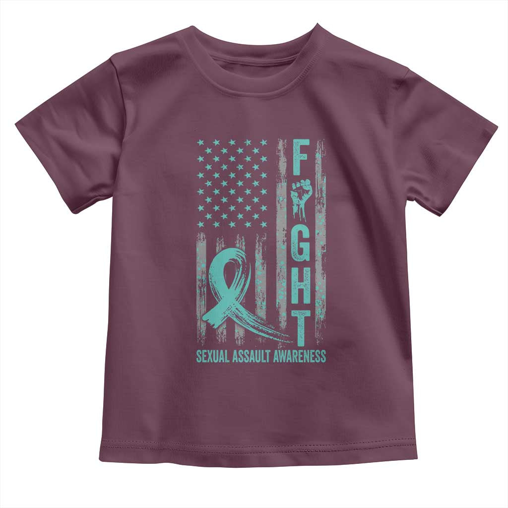 Sexual Assault Awareness Toddler T Shirt Fight Cancer American Flag Teal Ribbon