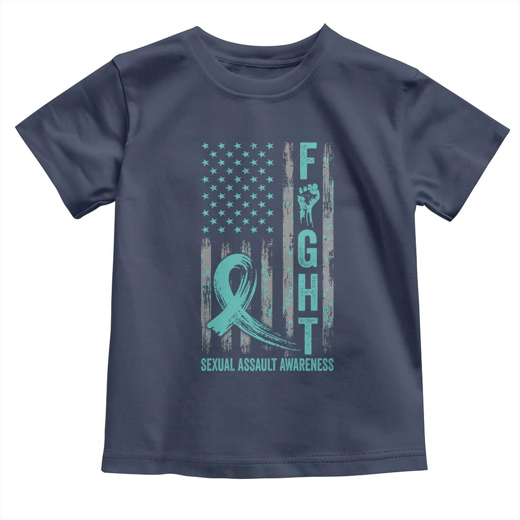 Sexual Assault Awareness Toddler T Shirt Fight Cancer American Flag Teal Ribbon