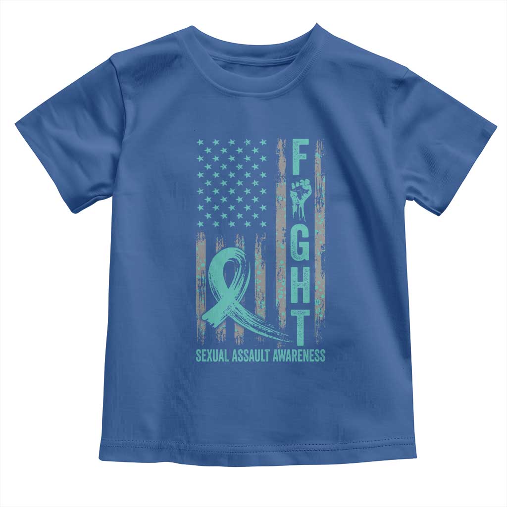 Sexual Assault Awareness Toddler T Shirt Fight Cancer American Flag Teal Ribbon