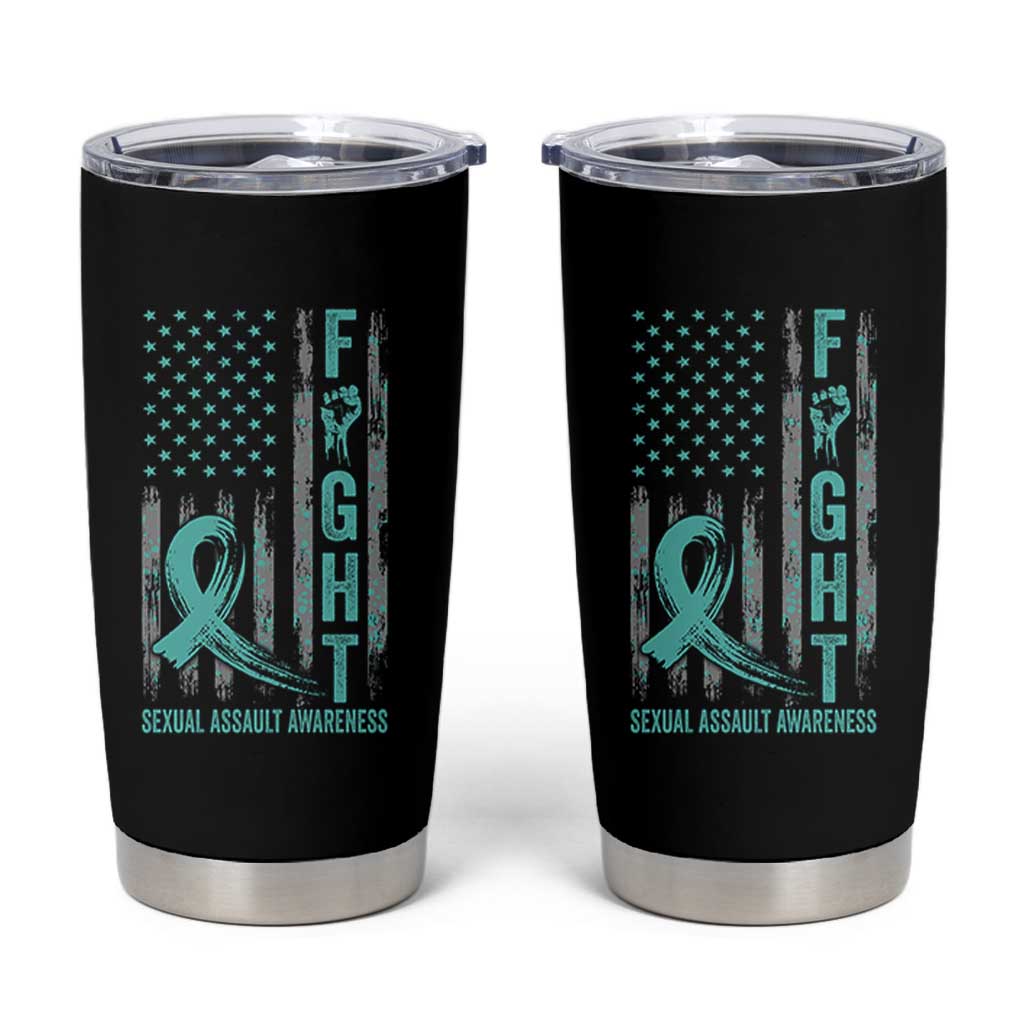 Sexual Assault Awareness Tumbler Cup Fight Cancer American Flag Teal Ribbon