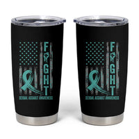 Sexual Assault Awareness Tumbler Cup Fight Cancer American Flag Teal Ribbon