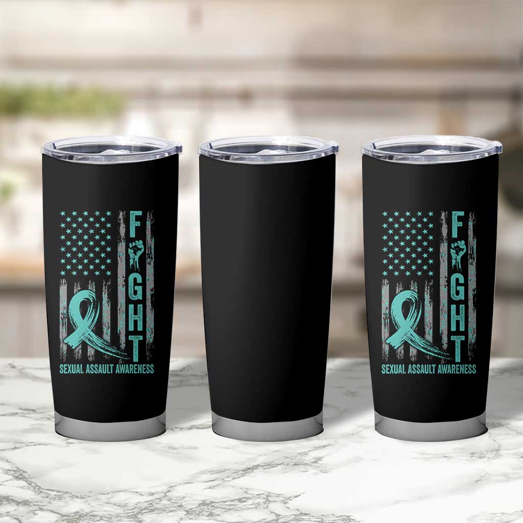 Sexual Assault Awareness Tumbler Cup Fight Cancer American Flag Teal Ribbon