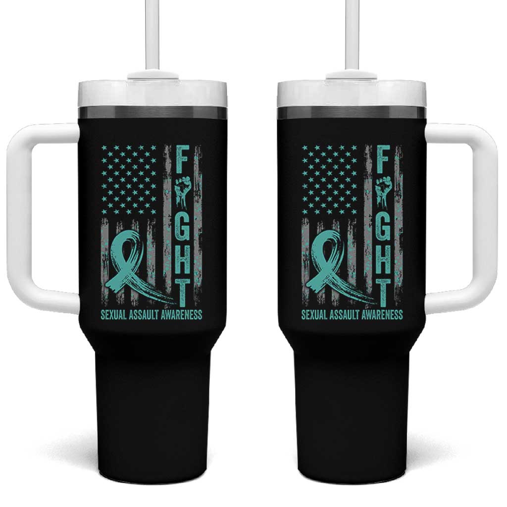 Sexual Assault Awareness Tumbler With Handle Fight Cancer American Flag Teal Ribbon