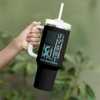 Sexual Assault Awareness Tumbler With Handle Fight Cancer American Flag Teal Ribbon