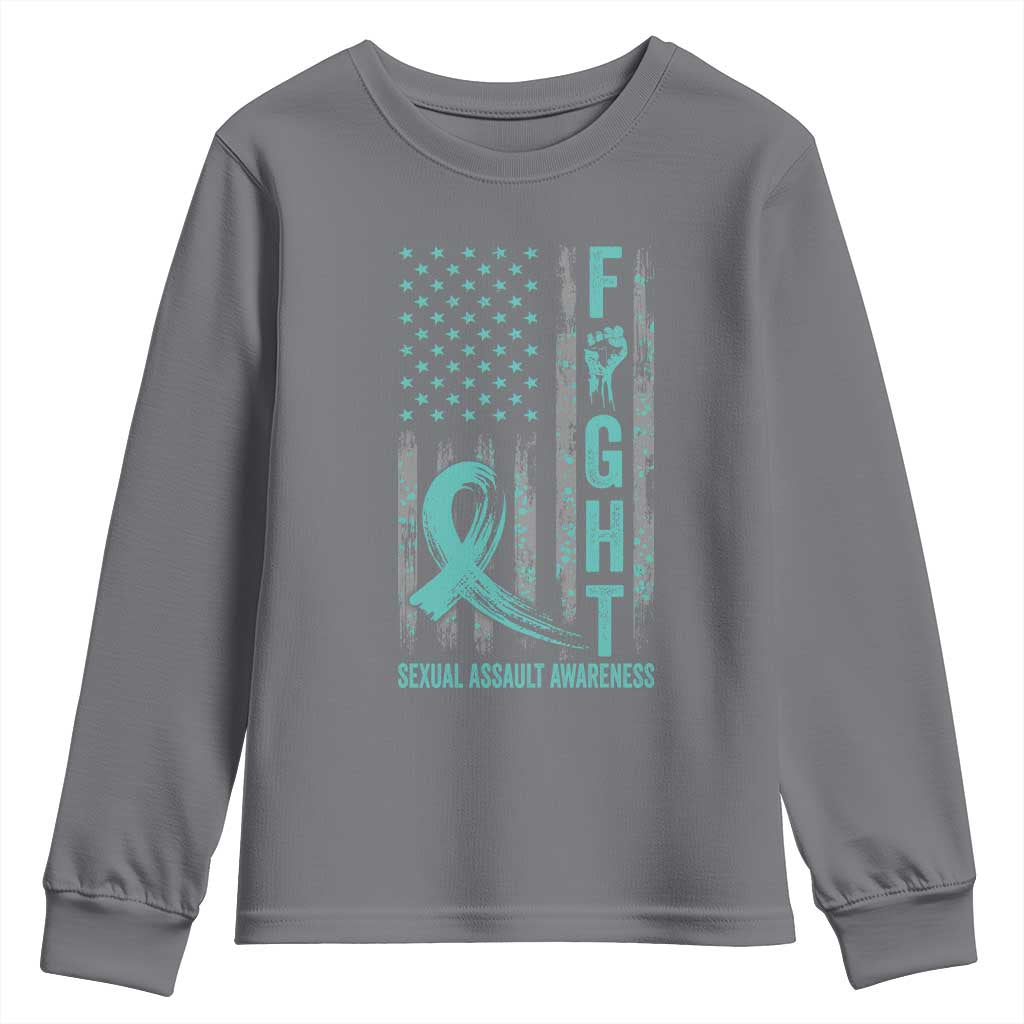 Sexual Assault Awareness Youth Sweatshirt Fight Cancer American Flag Teal Ribbon