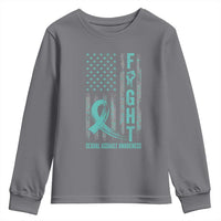 Sexual Assault Awareness Youth Sweatshirt Fight Cancer American Flag Teal Ribbon