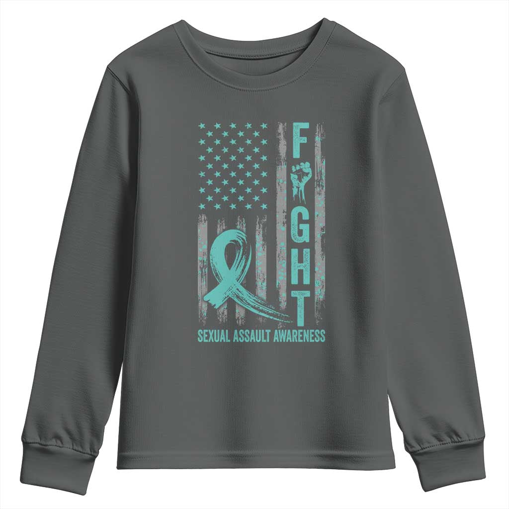 Sexual Assault Awareness Youth Sweatshirt Fight Cancer American Flag Teal Ribbon