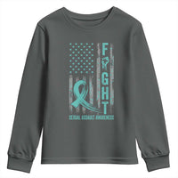 Sexual Assault Awareness Youth Sweatshirt Fight Cancer American Flag Teal Ribbon