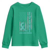 Sexual Assault Awareness Youth Sweatshirt Fight Cancer American Flag Teal Ribbon