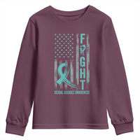 Sexual Assault Awareness Youth Sweatshirt Fight Cancer American Flag Teal Ribbon