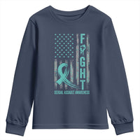 Sexual Assault Awareness Youth Sweatshirt Fight Cancer American Flag Teal Ribbon