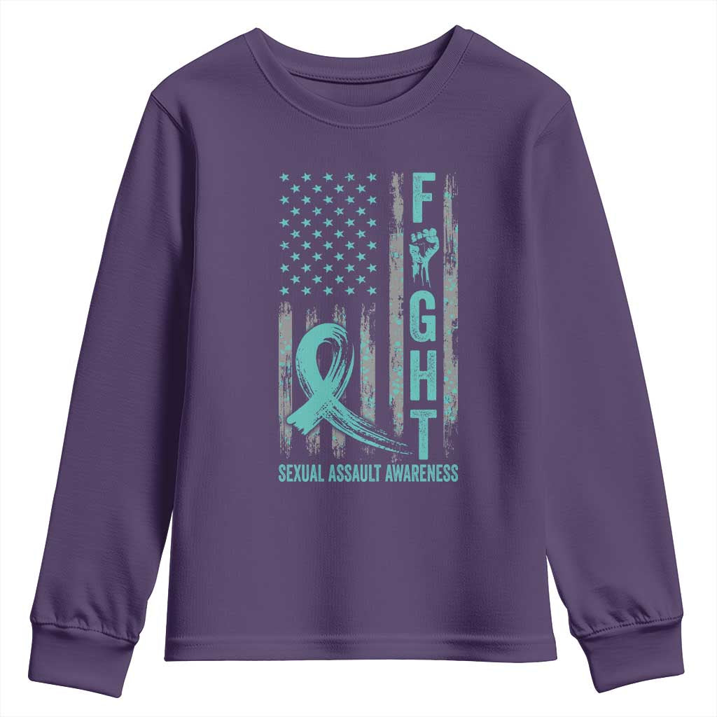 Sexual Assault Awareness Youth Sweatshirt Fight Cancer American Flag Teal Ribbon