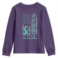 Sexual Assault Awareness Youth Sweatshirt Fight Cancer American Flag Teal Ribbon