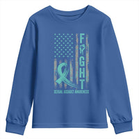 Sexual Assault Awareness Youth Sweatshirt Fight Cancer American Flag Teal Ribbon