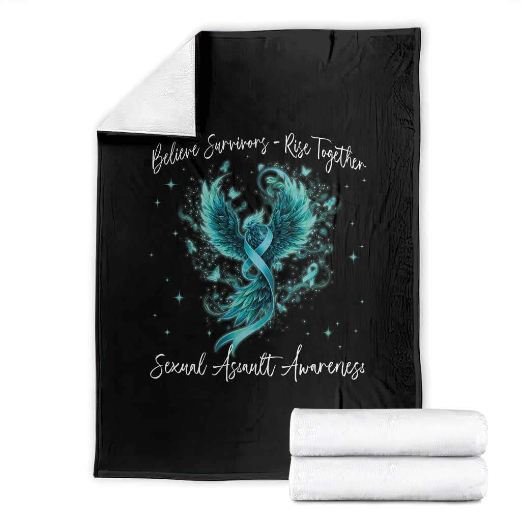 Sexual Assault Awareness Throw Blanket Phoenix Bird Reborn Rising Born Again Firebird Teal Ribbon