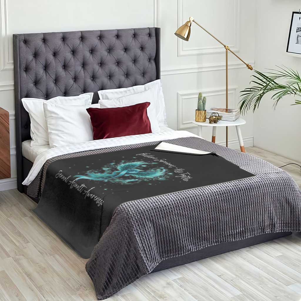 Sexual Assault Awareness Throw Blanket Phoenix Bird Reborn Rising Born Again Firebird Teal Ribbon